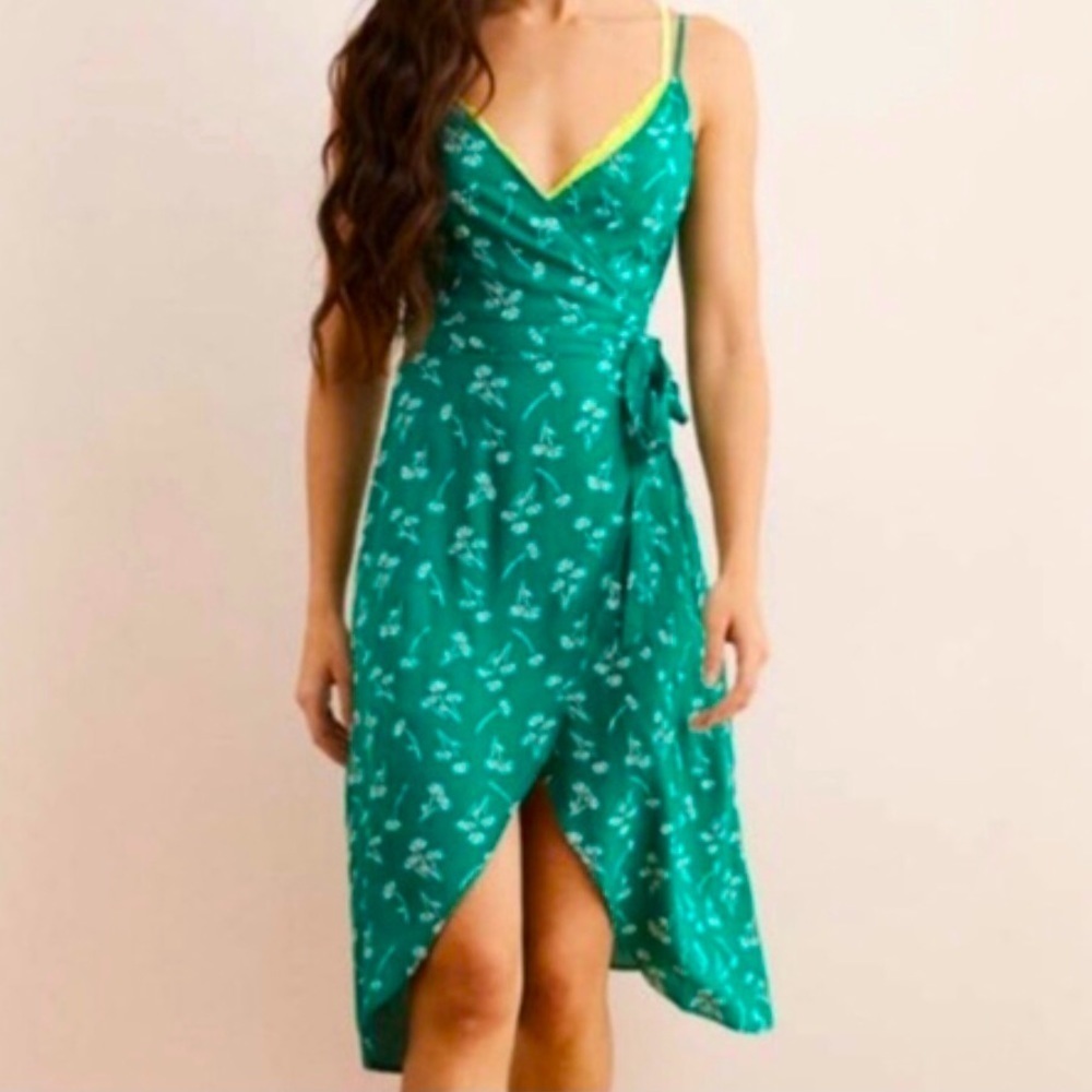 Aerie green floral wrap dress.